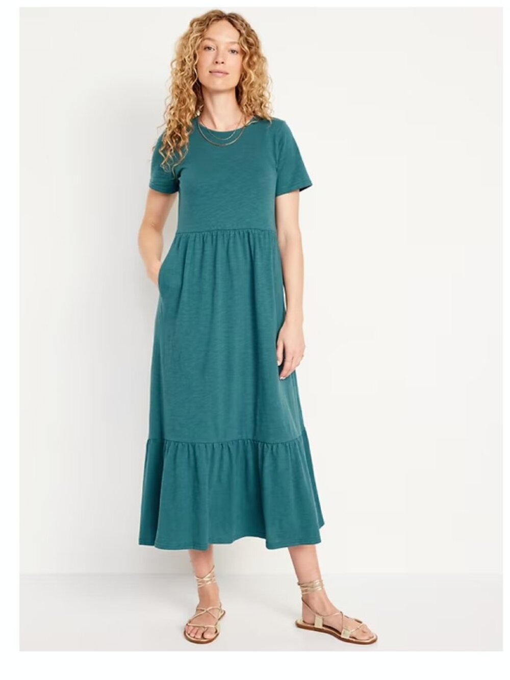 Old Navy Womens Short-Sleeve Tiered Midi Dress